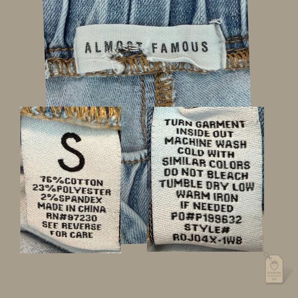 Almost Famous Light Wash Denim Cargo Joggers Women’s Size S Elastic Waist - Picture 6 of 8